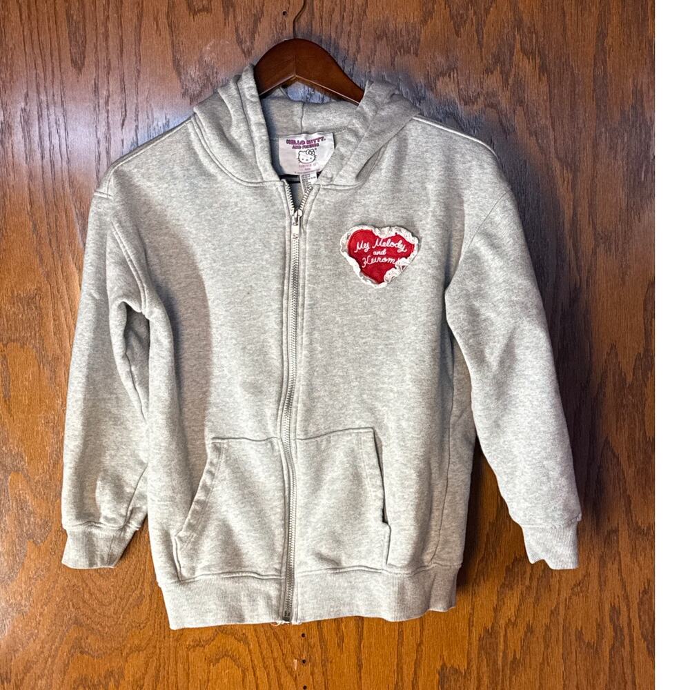Hello Kitty & Kuromi Zip Hoodie Girls Size 13/14 Gray Sanrio Forever 21 Kids